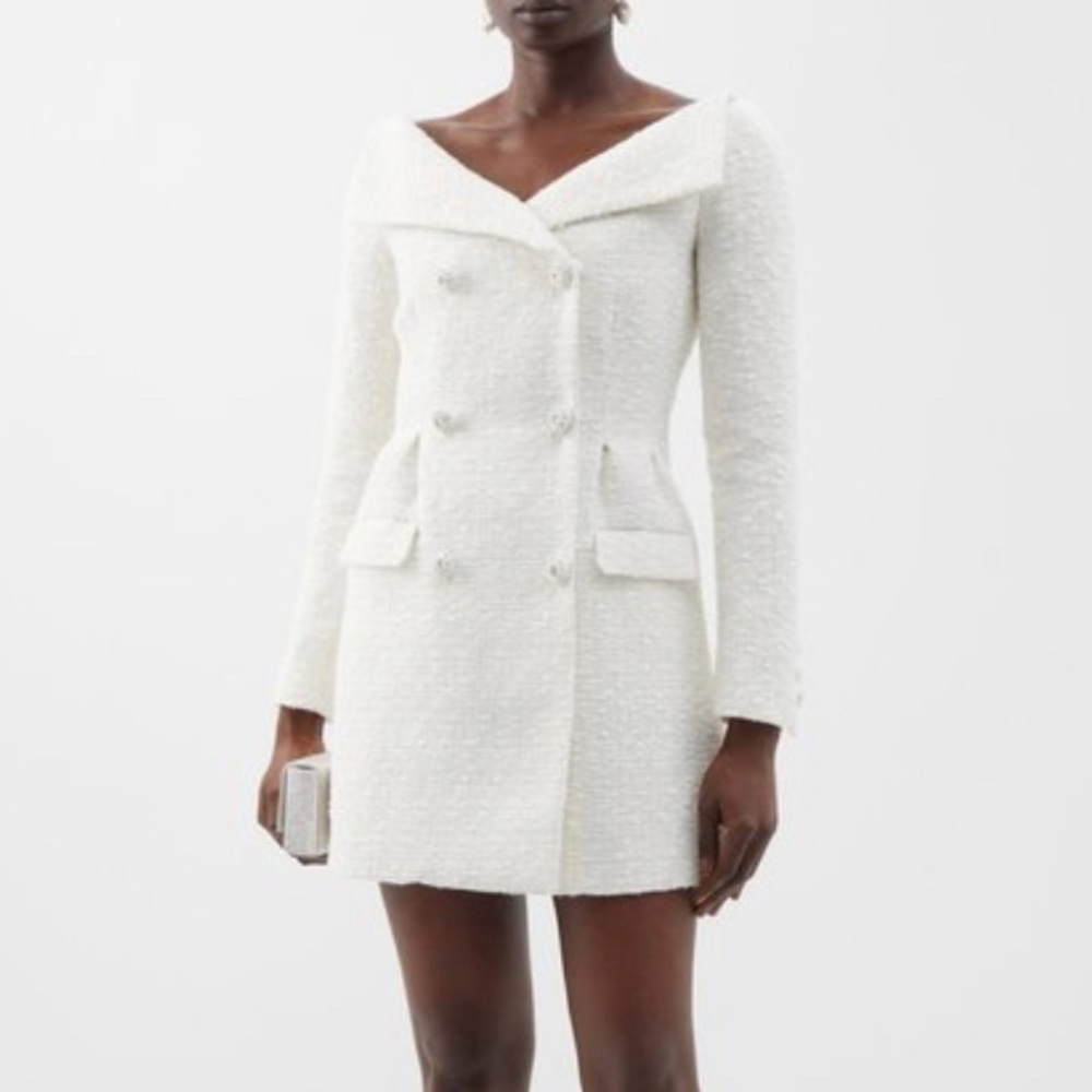 Self Portrait Double-Breasted Boucle Minidress